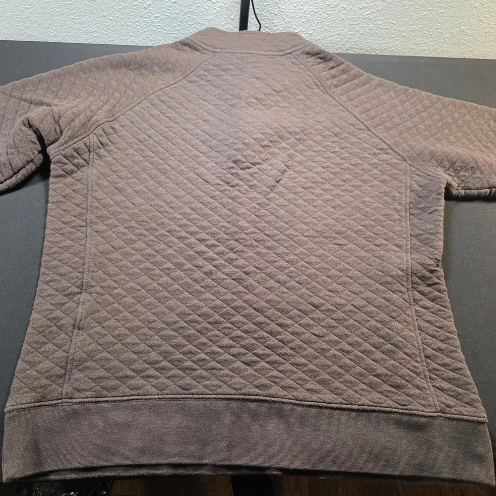 Eddie Bauer Men SZ M Brown Quilted Snap Neck Pullover Sweatshirt Kangaroo Pocket